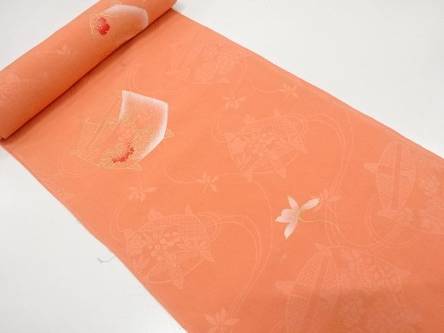 アンティーク　花に糸巻き模様　羽尺反物